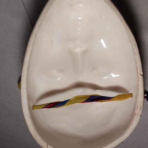 Vintage Hand Painted Ceramic Carnival Wall Mask Blue Flowers Design - Picture 7 of 7